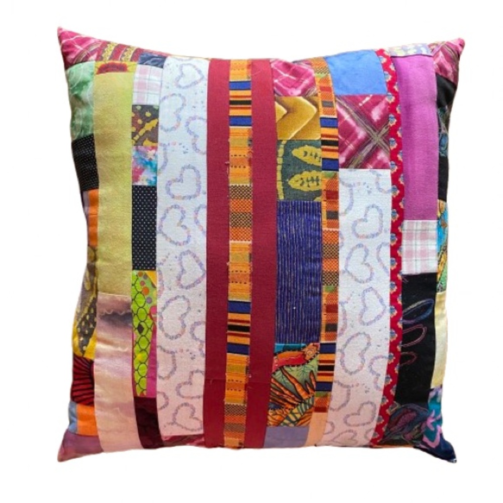 Patchwork Quilt Pillow One Side Batik Print Other Side 15” x 16” Boho Eclectic